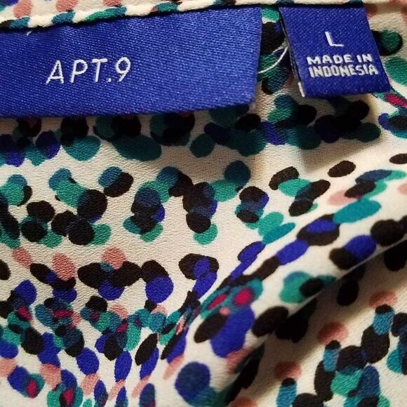 Apt 9 Teal white Blue Zip Front Poly Top with Breast Pockets size Large - Picture 3 of 14